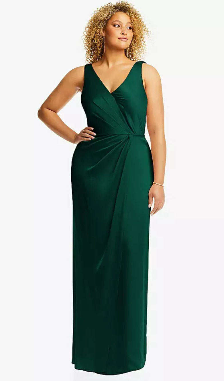 NEW! After Six Size 4 Whisper Satin Faux Wrap Hunter Maxi Dress $261 MSRP J4-14